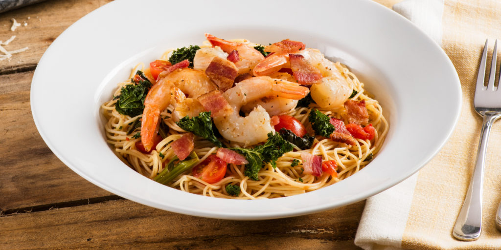 Herbed Shrimp Truffle Capellini Pasta Crispy Kale CATELLI®